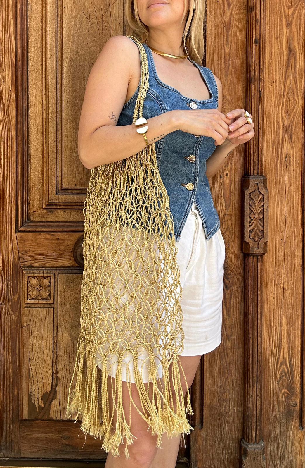 Bolso Rejilla Chauen Flecos Metalizado