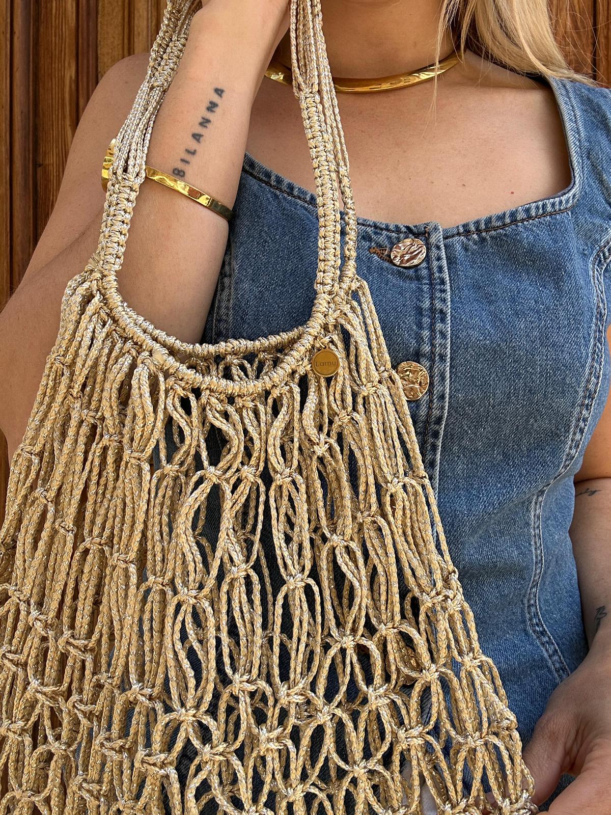 Bolso Rejilla Chauen Flecos Metalizado