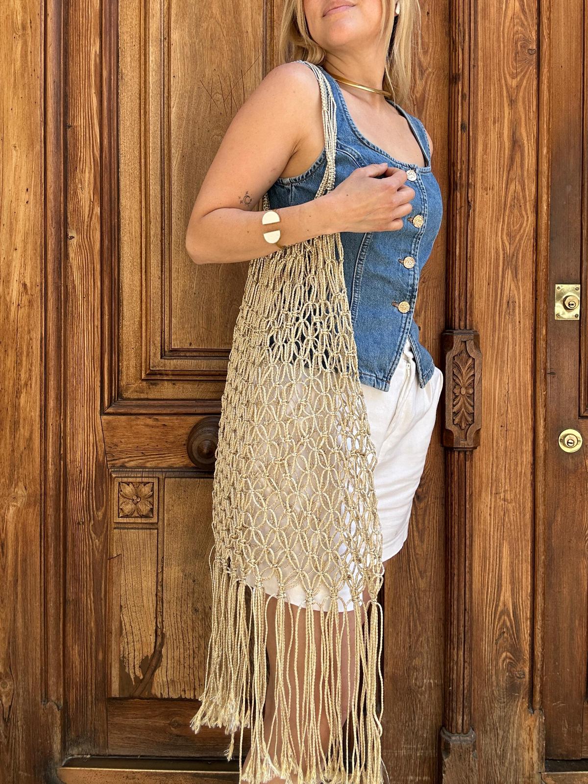 Bolso Rejilla Chauen Flecos Metalizado